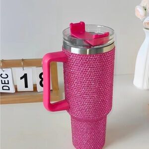Sparkling Hot Pink Rhinestone Travel Tumbler with Handle